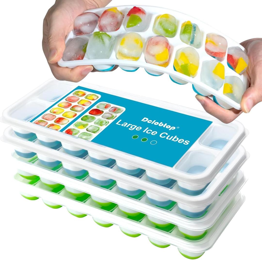 Ice Cube Trays for Freezer - 4 Pack 56 Cubes(1.7" x 1.2"), Easy Release Silicone Bottom+ PP Frame Ice Trays with Spill-Resistant Lids, Stackable, BPA-Free for Cocktails, Coffee & Everyday Drinks