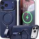 Butaiga for iPhone 17 Pro Max Leather Case with Stand, Anti-Slip Grip Ring, Fits for MagSafe (Blue, iPhone 17 Pro Max)