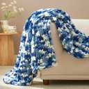 Amlie Home Chunky Knit Throw Blanket for Couch, Soft Chenille Handmade Crochet Throw Rope Knot Blanket for Couch, 50"x60", Space-Dyed Blue