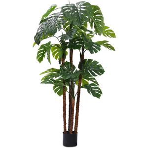 6FT Artificial Monstera,Fake Swiss Cheese Plants Faux Tropical with Bark and Black Pot for Indoor Outdoor Office Living Room Home Decor