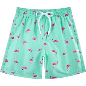 Cozople 7-16T Teen Boys Swim Trunks Quick Dry UPF 50+ Swimwear Bathing Suit for Big Boys Beach Swim Boards Shorts (Flamingo)