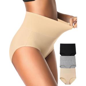 Eiggam Tummy Control Underwear Soft High Waisted underwear Full Coverage Briefs Breathable Postpartum Cotton Womens Panties (Large, Multicoloured D - 3 Pack)