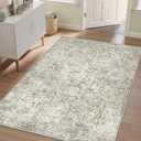 4x6 Area Rug Washable Vintage Neutral Entryway Living Room Carpet Indoor Office Non Slip Taupe Entrance Distressed Low Pile Retro Accent Throw Rug for Dining Room Bathroom Bedroom Laundry