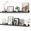 Heimlove Picture Ledge Shelf, Floating Shelves Set of 2, 36 Inches Picture Shelf for Wall with Ledge, Kids Bookshelf Wall Mounted for Living Room Bedroom Decor Books Photo Frames - Black