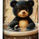 Bathroom Bear Canvas Wall Art Funny Toilet black Baby Bear painting Decor Pictures Nursery Kids Room Animal Posters Prints for living Children Bedroom Classroom Decoration 16x24in