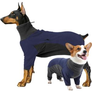 Winter Coat for Dogs - Soft Warm Pajamas, Windproof Fleece Sweatshirt, Cold Weather Clothes, High Neck Full Body Onesie for Walking, Hiking, Travel, Home Wear - Blue Grey S