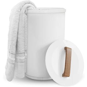 SAMEAT Heated Towel Warmers for Bathroom - Large Towel Warmer Bucket, Wood Handle, Auto Shut Off, Fits Up to Two 40"X70" Oversized Towels, White