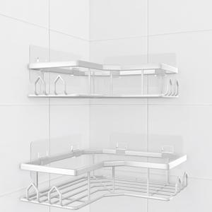 Adhesive Shower Caddy, 2 Pack Corner Bath Organizer, Rustproof Stainless Steel Shower Shelves with Large Capacity, No Drilling Shelves for Bathroom Storage, Home, Kitchen Décor (White)