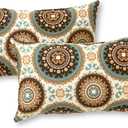 Greendale Home Fashions Outdoor 19x12 inch Rectangle Decorative Throw Pillow, 2-Pack, Sage Medallion 2 Count