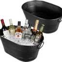 4 Gallon Galvanized Beverage Tub, 2 Pcs Heavy-Duty Black Ice Buckets Large Galvanized Drink Buckets Oval Metal Beverage Ice Tub with Handles for Catering Bars Parties (EXP 11/23/27)