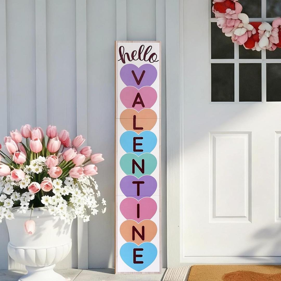 Youyole 47.2 x 9 Inch Valentines Day Porch Decor Conversation Hearts Porch Sign for Front Door Vertical Standing Hanging Sign for Patio Yard Yard Wall Home Outdoor Indoor Holiday Decorations