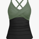 Women Tankini Bathing Suit Top - Twist Front V Neck Swim Top Only Cross Tummy Control Swimsuit 2025 Size S