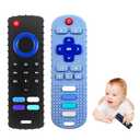 2 x 2-Pack Silicone Baby Teething Toys, TV Remote Teethers for 6-12-18 Months Infant, Fire Stick Remote Control Shape Baby Silicone Teethers, Chew Toys for Boys and Girls (New-F Black+R Blue)