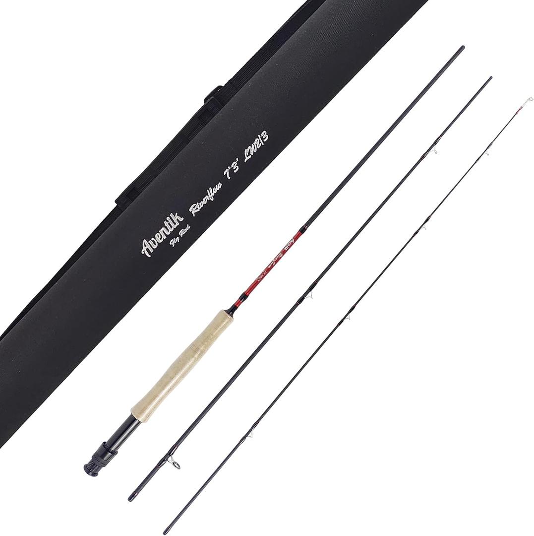 Aventik Riverflow Fly Fishing Rod: 3-Piece (6'1" 0/1wt, 7'3" 2/3wt) & 4-Piece (8'1" 3/4wt, 9'0" 5/6wt) Ultralight Graphite Travel Rod, High Modulus Fast Action Carbon Fiber Rod with Tube(7'3'' LW2/3)