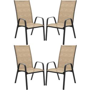 JEAREY Patio Dining Chairs Set of 4, Outdoor Stackable Dining Furniture Set, All Weather Dining Set for Lawn, Garden, Backyard, Poolside, Beige