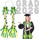 102" Flower Graduation Leis with Pearl Letters Patches Triple Braided Class of 2026 Pearl Graduation Ribbon Money Lei Necklace for High School College Senior Gift Grad Party Accessories(Green)
