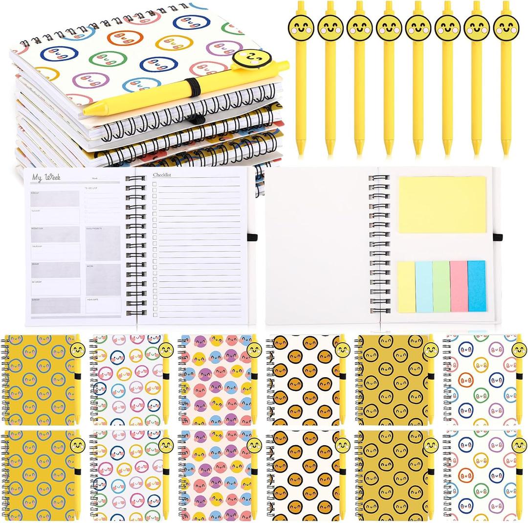 Sayglossy 72 Pcs Inspirational Notebook with Smile Face Pen and Sticky Note, Bulk Back to School Gifts from Teacher, Positive Affirmation Gifts for Student, Coworkers, Team(Weekly Planner Journal)