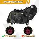 6 Pins Headlight Assembly with DRL Compatible with Dodge RAM Promaster 1500 2500 3500 2014-2022, OE-Style Headlamp Replacement with Bulbs for 68154588AK 68154589AK, Chrome Housing Amber Corner