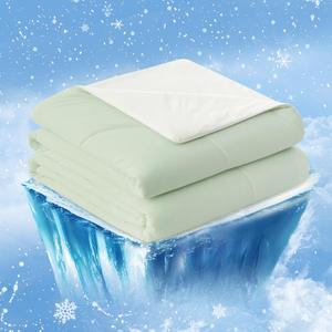 Cozy Bliss Cooling Comforter King Size, Cooling Blankets for Hot Sleepers and Night Sweats, Summer Comforter for King Size Bed, Breathable Soft Lightweight Silk Smooth,  Light Mint Green/Cream