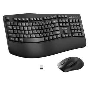 Wireless Keyboard and Mouse Combo,2.4G Full Size Wave Keys Ergonomic Keyboard with Wrist Rest for Natural Typing, 3 DPI Adjustable Ergonomic Silent Mouse for Computer/Laptop/Windows/Mac (Black)