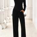 PRETTYGARDN Two Piece Lounge Sets For Women 2025 Casual Long Sleeve Shirts Wide Leg Pants Tracksuit Workout Matching Set (Black, XXL)