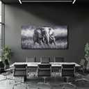 ZHENGYIN Elephant Wall Art 29x58 Inch, Black and White Canvas Print, Large African Safari Animal Wall Art for Living Room, Dining Room, Bedroom, Hallway, Office Decor, Horizontal Elephant Picture