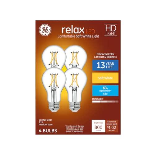 GE 51531 Relax LED A19 Crystal Clear 60 watt Equivalent Dimmable LED Soft White Light Bulb