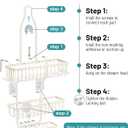 Shower Caddy Hanging - Never Rust Shower Hanging Organizer - Aluminum Over the ShowerHead Caddy with Soap Basket and 6 Hooks for Razor/Sponge (Milky White)