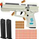 Automatic Shell Ejecting Toy Gun for Age 13+ Years, Fidget & Shooting Game, Realistic Toy Pistol with 120 Soft Bullets, 18 Shells & 2 Magazines, Ideal Gift for Halloween Christmas(White)