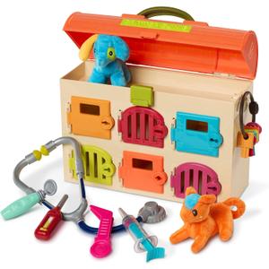 B. toys  Critter Clinic Vet Set  Pretend Play Animal Hospital Toy for Toddlers & Kids  14 Pieces Pet Care Set with Tools & Plush Toys  2+ Years
