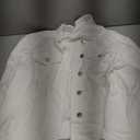 Women's Jean Jacket Cropped Denim Jacket Stretchy 3/4 Puff Sleeve Distressed with Pockets, L