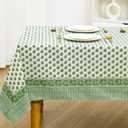 60'' x 90'' Cotton Tablecloth Handmade Cotton Floral Tablecloth Washable Print Rectangle Table Cover with Dust Proof Wrinkle Resistant for Kitchen Dining Party Buffet (Green, Emerald Green)