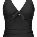 Women Halter Tankini Swim Top - Tummy Control Swimsuit Bathing Suit Top Front Tie Knot Swim Top Only 2025 Black, L