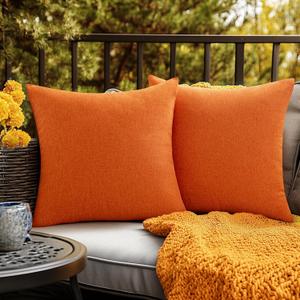 EMEMA Fall Outdoor Throw Pillow Covers Decorative Farmhouse Square Pillowcases Waterproof Cushion Covers Cases for Patio Couch Garden Sofa Home Living Room Set of 2 18x18 Inch Orange