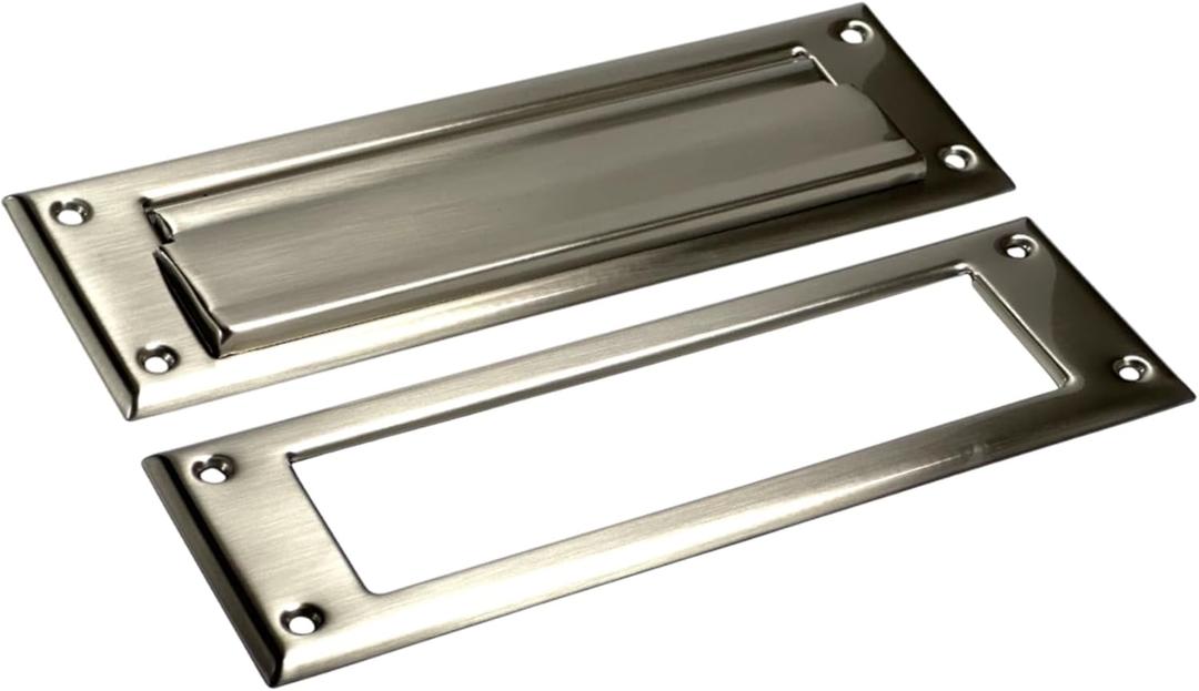 QCAA Solid Brass Mail Slot, with Solid Brass Interior Frame, 10" x 3", Satin Nickel, 1 Pack, Made in Taiwan