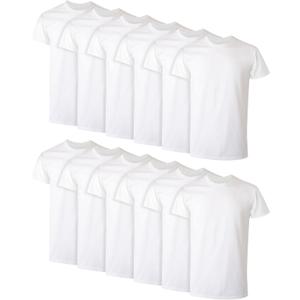 Hanes Men's Cotton, Moisture-Wicking Crew Tee Undershirts, Multi-Packs (Large, White - 12 Pack)