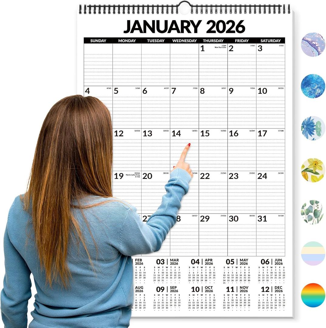 Forvencer 2026 Calendar, Extra Large 22"x15" Wall Calendar, 18-Month from Jan 2026 to Jun 2027, Big Numbers Bold Print, Vertical Hanging Monthly Planner, Spiral Hook & Stickers for Seniors Home Office (Sleek)