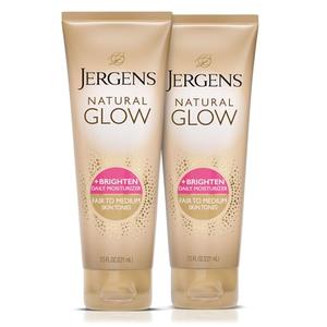 Jergens Natural Glow Self Tanner Body Lotion, Sunless Tanning, Fair to Medium Skin Tone, Daily Moisturizer with Coconut Oil, Vitamin E and Antioxidants, 7.5 Oz, Pack of 2