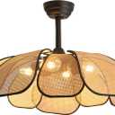 26 Inch Fandelier Rattan Ceiling Fans with Lights and Remote,Boho Black Chandelier Ceiling Fan for Dining Living Room,Bedroom,Kitchen,4-Light, Medium