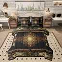 Castle Fairy Southwest Boho Kids 7 Pieces Comforter Set Queen Size,Vintage Native American Tribal Aztec Reversible Quilt Set,Abstract Black Brown Bedding Set with Comforter,Sheet,Pillowcase