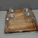 2 PCS Acacia Wooden Steak Board - 15 Inches Steak Cutting Plate Board with Fork, Knife and Ramekins (2 Set)