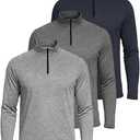 Real Essentials 4 Pack: Men's Dry-Fit Active Quarter Zip Long Sleeve Athletic Performance Pullover  S