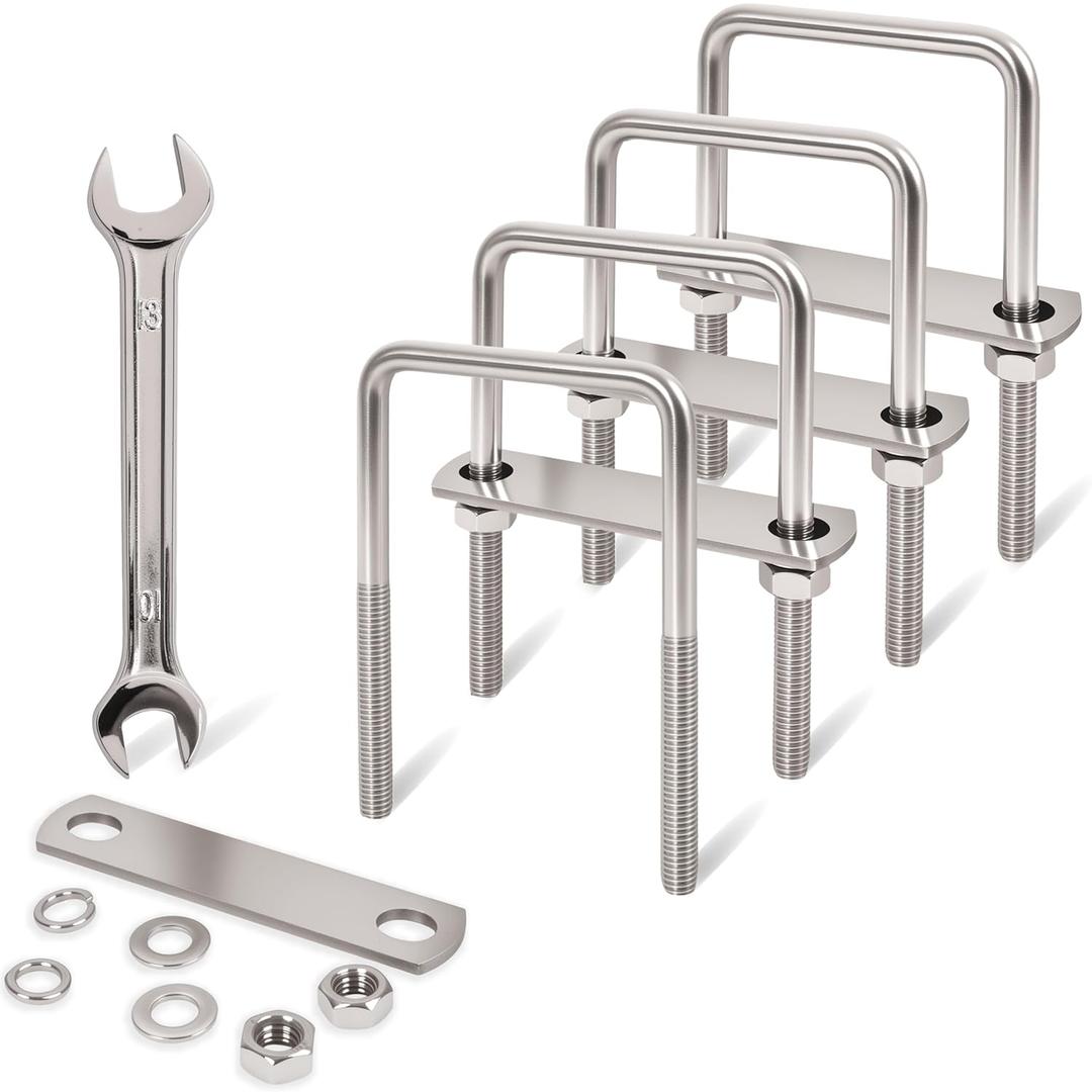 4 Pcs M8 Square U Bolts 2-1/2 Inch Wide, 5/16" x 2-1/2"W x 4" L Stainless U Bolt Heavy Duty with Nuts, Bolt Plate and Washers (4, M8 x 2-1/2"W x 4" L)