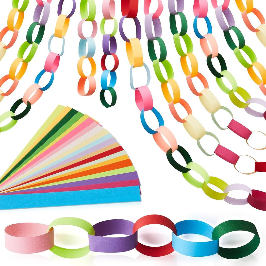 Lincia 600 Sheets Bright Paper Chain Strips Construction Paper 1 x 8 Inch Assorted Colors DIY Folding Strips with Double Sided Tape