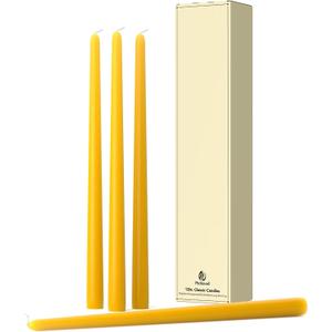12-Inch Tall Dripless Taper Candles Set of 4 - Lemon Yellow Tapered Candles, Perfect for Spring - Smokeless, Unscented, Long Burning - Hand Poured, Colored Tall Candlesticks - Lenmon