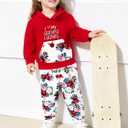 2PC Girls Clothes Girl letter and Floral print Hooded Set, letter print Top +Floral print Pants Set (Red, S)