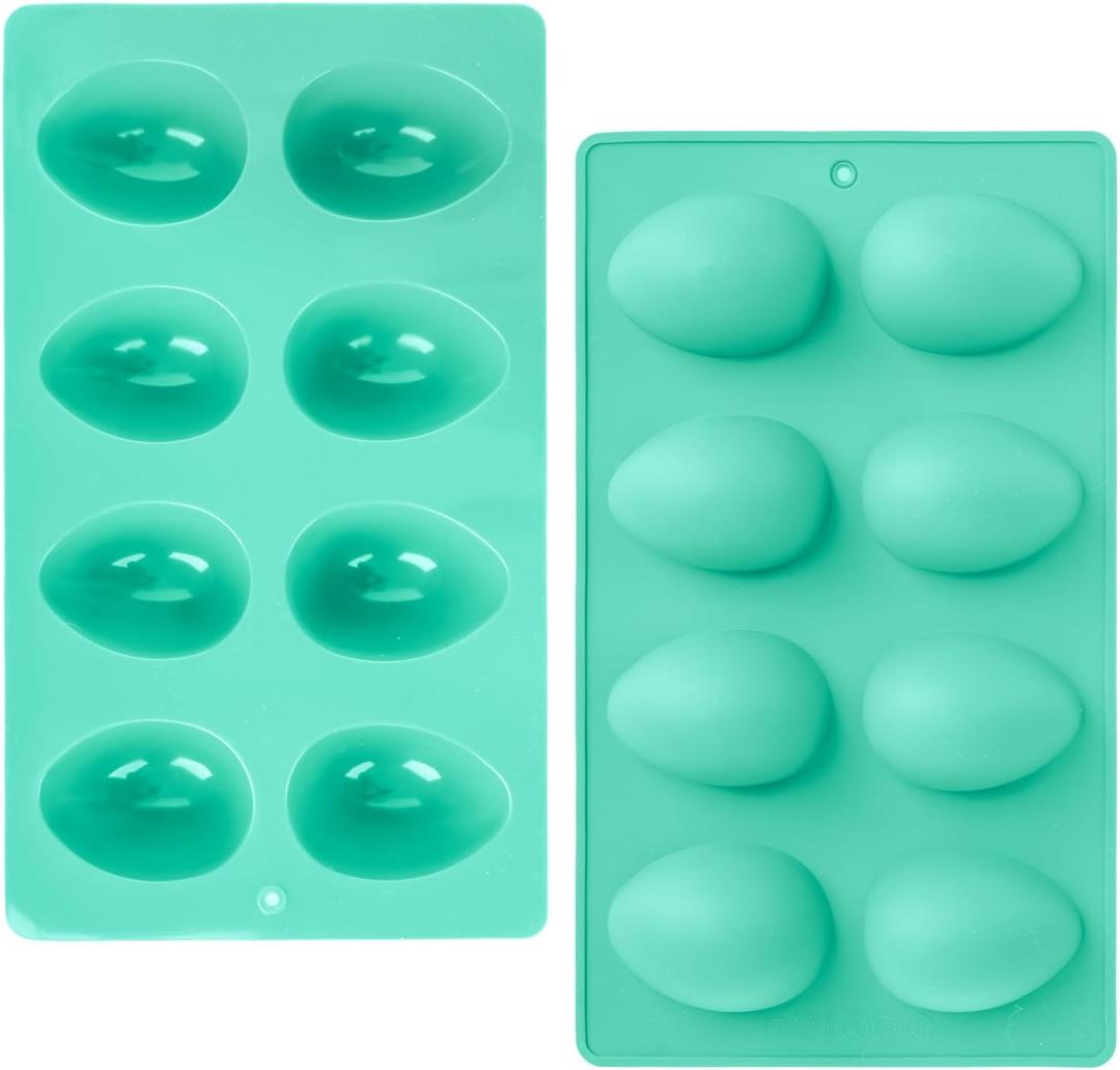 2Pcs 8-Cavity Silicone Easter Egg Molds, Egg Shaped Cake Pop Mold, Baking Supplies for Making Chocolate Jello Candy (Green)