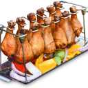 Chicken Leg Rack for Grill with Drip Tray - Easy to Use 12 Slots Chicken Wing Rack - Premium Stainless Steel Chicken Drumstick Rack for Smoker - Chicken Drumstick Holder for Grill Accessories