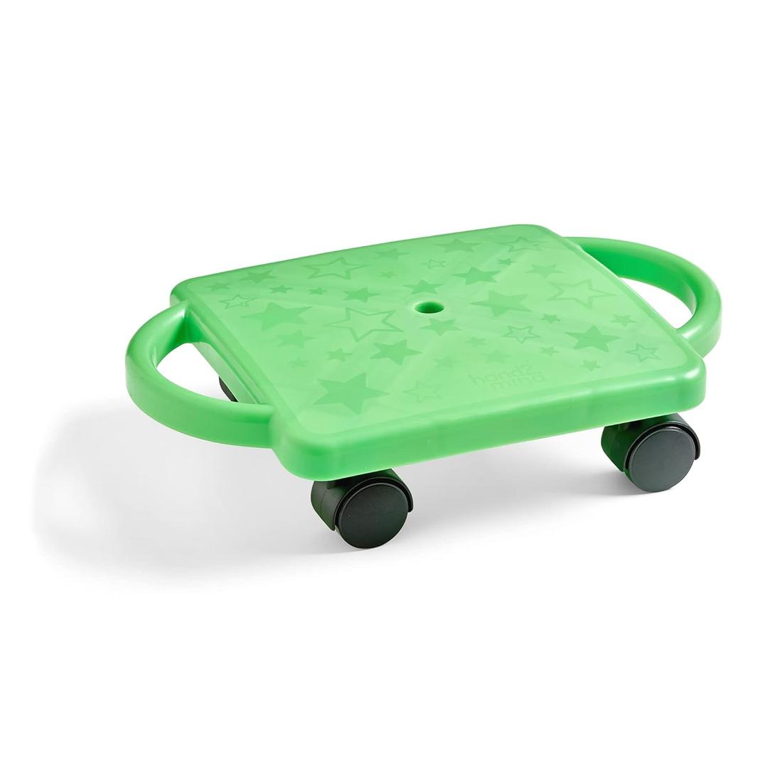 hand2mind Green Indoor Scooter Board with Handles, Sit Down Floor Scooter, Gym Activities for Kids, Indoor Sport Recess Games, Physical Education Equipment, Gross Motor Toys