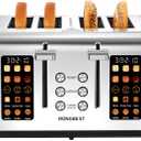 4 Slice Touch Screen Toaster Digital Stainless Steel Touchscreen with Wide Slots, Even Toasting for Bagel & Bread, Reheat Defrost, Removable Crumb Tray, Matte Black